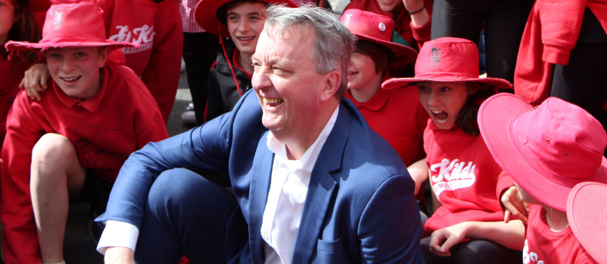 Martin Foley visiting with a school group